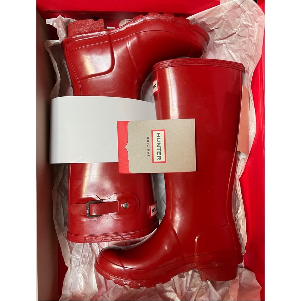 💦NEW Hunter Military Red Original Kids' Gloss Rain Boot sz 1 - Picture 5 of 9